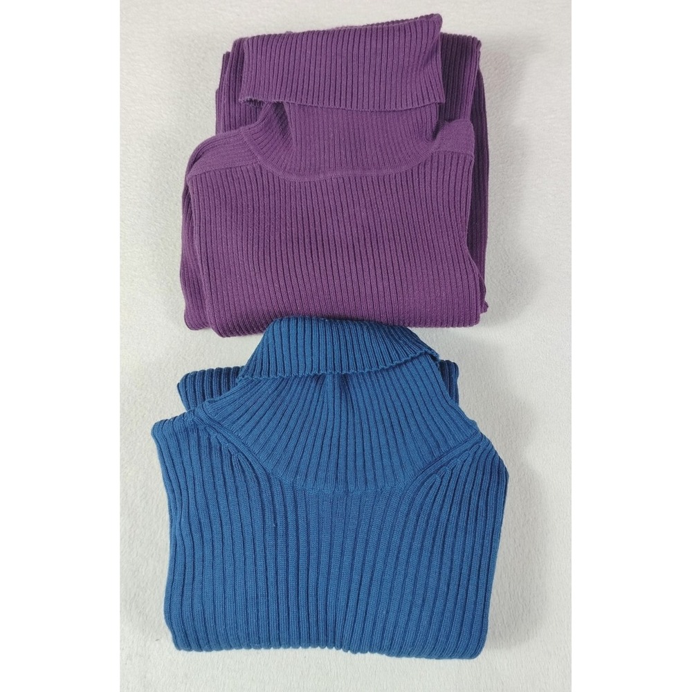 Vintage May Dept Store Sweaters Womens Large Purple Blue Ribbed Turtleneck Lot 2